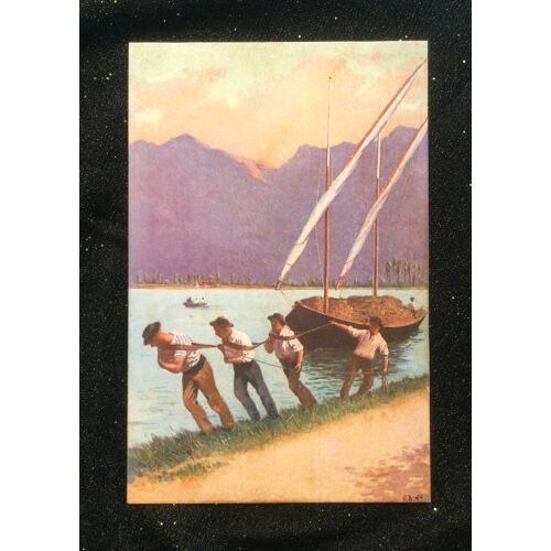 Cpa Publicitaire Evian Collection De La Source Cachat Scène De Halage Sur Le Haut-Lac (Léman) Signée G.B. Rare !