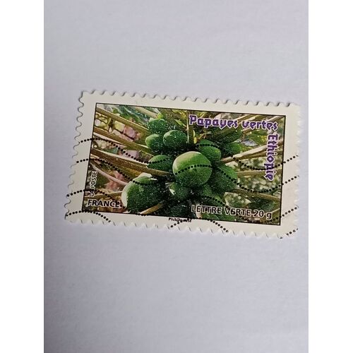 Timbre France Lettre 20g Oblitéré Autoadhésif Yvert N° 692 Flore Fruits De France Et Du Monde Papayes Verte De 2012