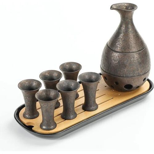 Ensemble Service Saké Teanagoo 10 Pièces Carafe 170 Ml Et 6 Tasses 25 Ml Porcelaine/Céramique Design Rétro Plateau