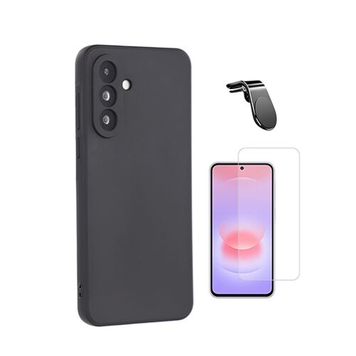 Kit Film Clearglass + Coque Silicone + Support L PHONECARE Pour Samsung Galaxy A27 5G - Noir