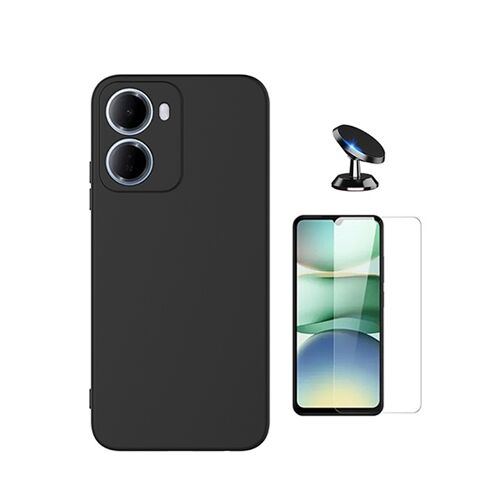 Kit Film Clearglass + Coque Silicone + Support PHONECARE Pour Xiaomi Redmi 15a - Noir