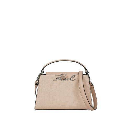 Karl Lagerfeld Sac Bandoulière Signature Mini Croco Cuir Rose Nude