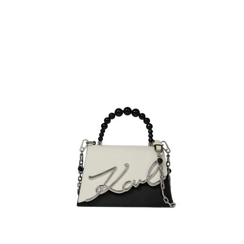 Karl Lagerfeld Sac Bandoulière Signature Perles Cuir Blanc & Noir