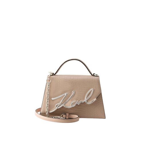 Karl Lagerfeld Sac Bandoulière Signature 2.0 Croco Medium Cuir Rose Nude