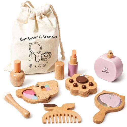 Set de Maquillage en Bois GINGER HOME Montessori ¿ Trousse de Beauté pour Jeu de Rôle ¿ Jouet Éducatif Enfant