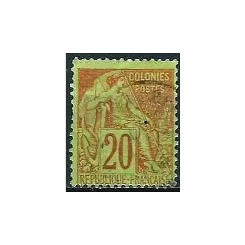 France, Colonies Générales 1881, Beau Timbre Yvert 52, Type Alphée Dubois 20c Brique Sur Vert, Oblitéré, Tbe -