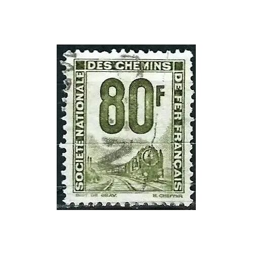 France 1945, Beau Timbre Pour Colis Postal, Petits Colis, Yvert 19, Locomotive À Vapeur, 80f. Vert Olive, Oblitéré, Tbe -
