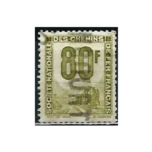 France 1945, Beau Timbre Pour Colis Postal, Petits Colis, Yvert 19, Locomotive À Vapeur, 80f. Vert Olive, Oblitéré, Tbe