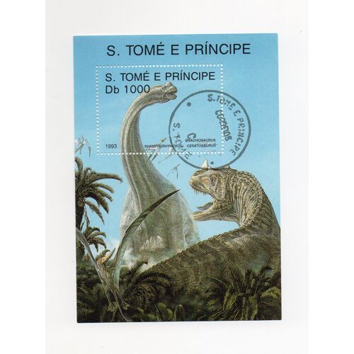 S. Tomé E Principe- 1 Bloc Feuillet Oblitéré- Animaux Préhistoriques