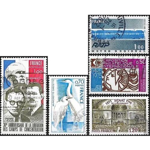 France 1974 / 75, Beaux Timbres Yvert 1783 Exposition Arphila 75, 1804 Le Rer Réseau Express Régional, 1820 Aigrette Garzette, 1843 Centenaire Du Sénat Et 1853 Libération Des Camps, Oblitérés, Tbe