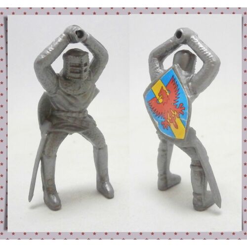 Figurine Les Chevaliers - Soldat Cavalier Médiéval En Armure Sans Son Cheval - Monochrome Gris - Timpo Toys 1960