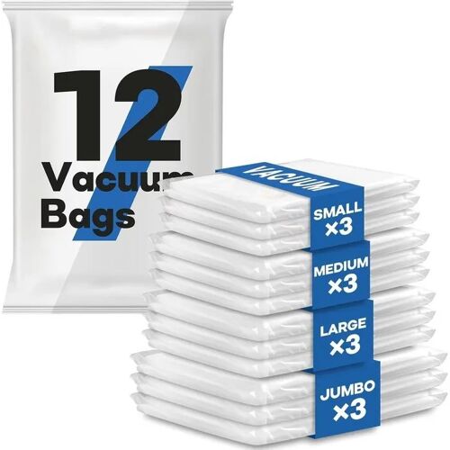 Lot de 12 sacs sous vide vêtements Jumbo Grand Moyen Petit, pompe électrique, polyamide PE, anti-humidité poussière odeurs, pour