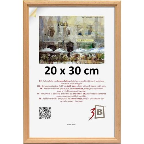 Cadre photo en bois 3-B Jena 20 x 30 cm marron, bois massif Ayous abachi, moulure 13 mm, verre acrylique plexiglas, montage