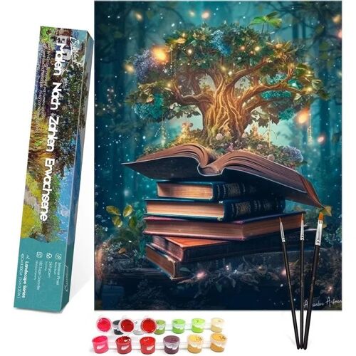 Kit Peinture Par Numéros Bougimal Magic Tree Toile Sans Cadre 40 X 50 Cm Coton Lin Impression Précise Couleurs Acryliques