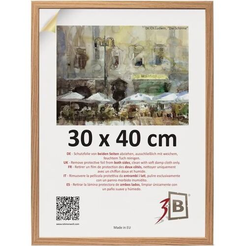 Cadre photo 30x40 cm en bois classique 3-B chêne brun, MDF, verre acrylique, dos MDF stable, suspension verticale ou horizontale