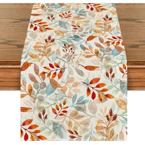 Chemin De Table Artoid Mode 40 X 180 Cm Motif Feuilles D¿Automne Décoratif Polyester Durable Multicolore Pour Table 4 À 6
