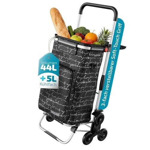 Chariot de courses pliable Rubberneck avec sac isotherme sur roues 3x3 capacité 44 l compartiment réfrigérant 5 l poignée