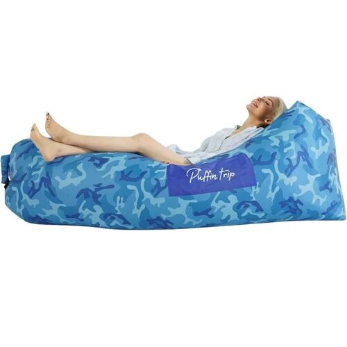 Transat Gonflable Air Sofa Gonflage Rapide Profil S Coutures Doubles 210t Imperméable Poly 218x70x50 Cm Charge 200 Kg 0,9 Kg Bleu