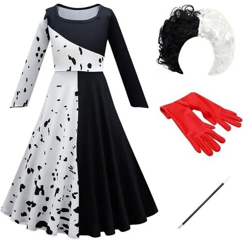 Déguisement Fille Robe Avec Perruque Et Gants 4en1 Noir Et Blanc Madame De Vil Pois Cape Capuche Rouges 15-16 Ans