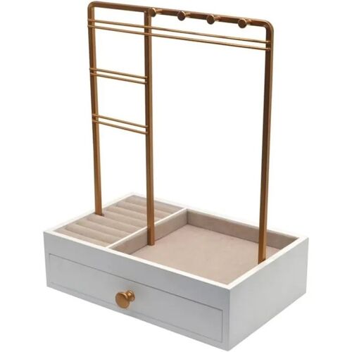 Organisateur De Bijoux Tiroir Avec Support Et Miroir Blanc 20x28x12 Cm En Plastique Renforcé Pour Colliers Boucles D¿Oreilles