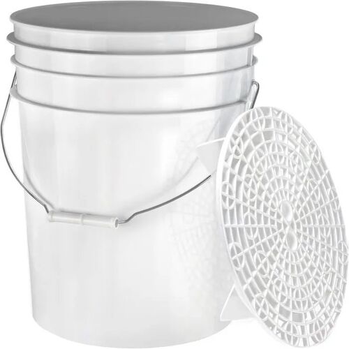 Seau de detailing 20 L en plastique blanc avec tamis séparateur, poignée métallique, anti micro-rayures pour lavage auto, hauteur