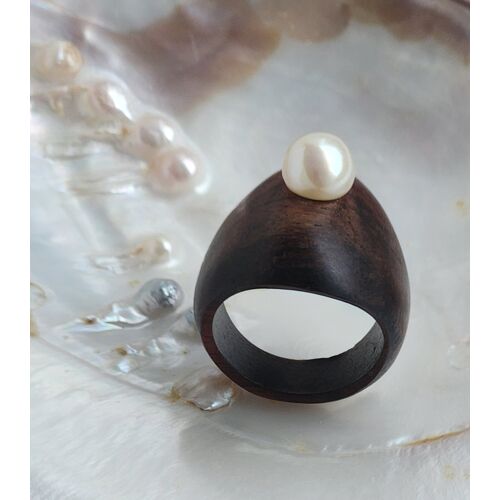 Bague Bois Et Perle De Culture
