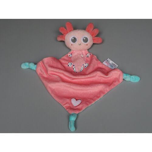 Doudou axolotl plat Pioupiou et Merveilles rose vert blanc