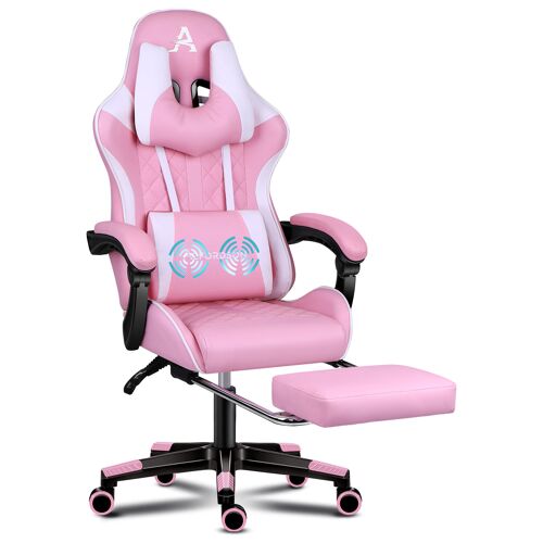 ALFORDSON Chaise de jeu avec repose-pieds et coussin lombaire, chaise de bureau ergonomique avec inclinaison à 150°, chaise de bureau pour jeux vidéo à dossier haut, capacité de 180 kg, Rose