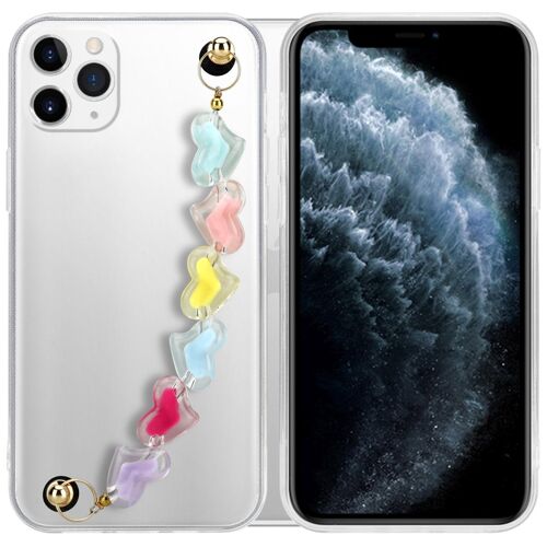 Cadorabo Housse compatible avec Apple iPhone 11 PRO MAX en Transparent avec des coeurs colorés - Étui de protection en silicone TPU flexible avec chaîne de poignet