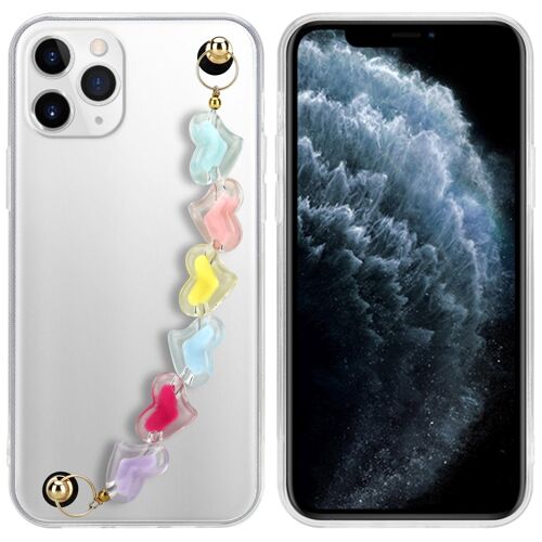 Cadorabo Housse compatible avec Apple iPhone 11 PRO en Transparent avec des coeurs colorés - Étui de protection en silicone TPU flexible avec chaîne de poignet