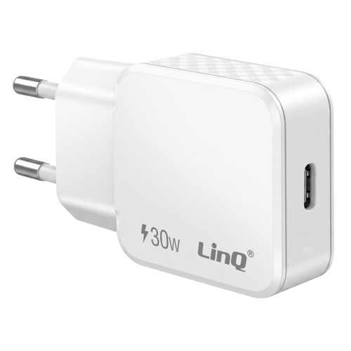 Chargeur Secteur Universel USB-C 30W Power Delivery Charge Ultra Rapide LinQ Blanc