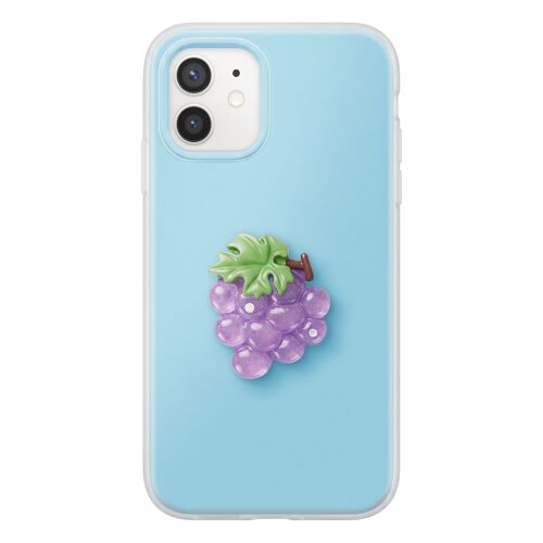 Coque pour iPhone 12 / 12 Pro Motif Raisin en Relief 3D et Contour Surélevé Bleu