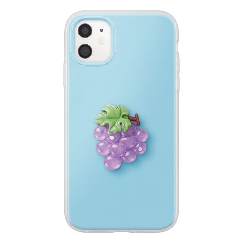 Coque pour iPhone 11 avec Motif Raisin en Relief 3D et Contour Surélevé Bleu