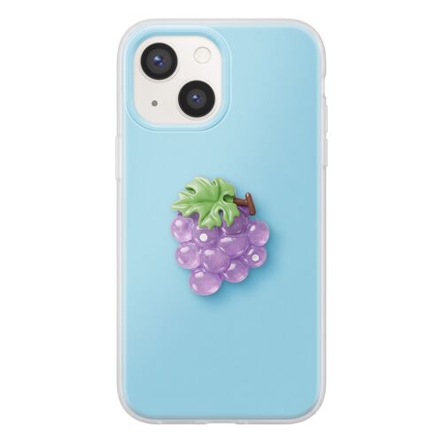 Coque pour iPhone 13 avec Motif Raisin en Relief 3D et Contour Surélevé Bleu