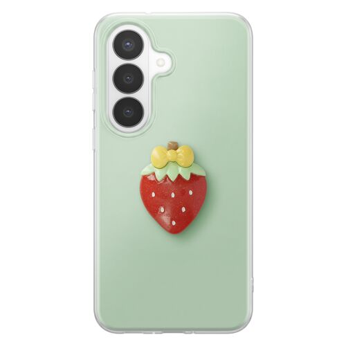 Coque pour Galaxy S26 Plus avec Motif Fraise en Relief 3D et Contour Surélevé Vert