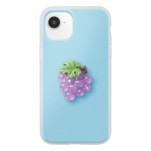 Coque pour iPhone 17e avec Motif Raisin en Relief 3D et Contour Surélevé Bleu