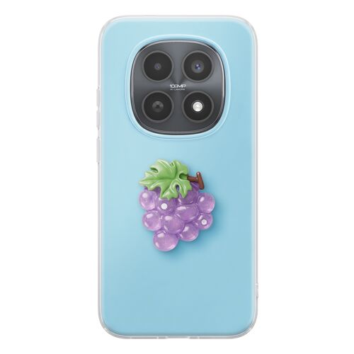 Coque pour Redmi Note 15 avec Motif Raisin en Relief 3D et Contour Surélevé Bleu