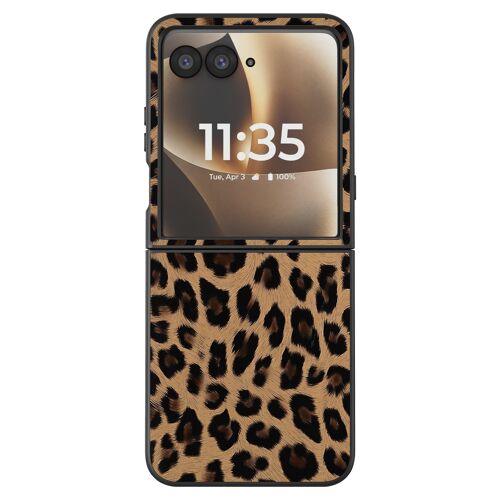 Coque Léopard pour Motorola Razr 70 Ultra Protection Pliable Bimatière Marron foncé