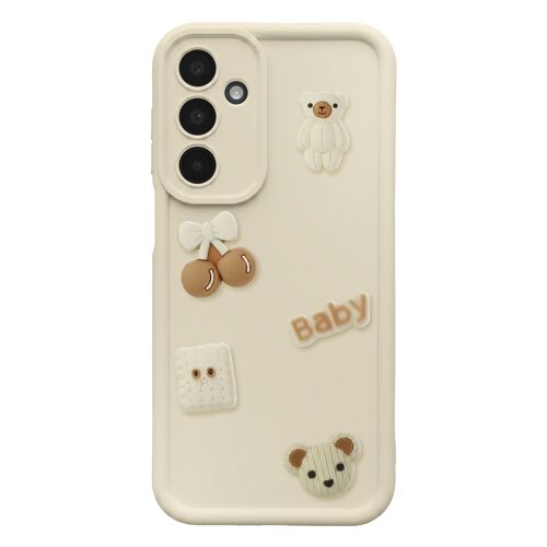 Coque pour Galaxy A26 avec Motifs Nounours Kawaii en 3D et Contour Surélevé Beige