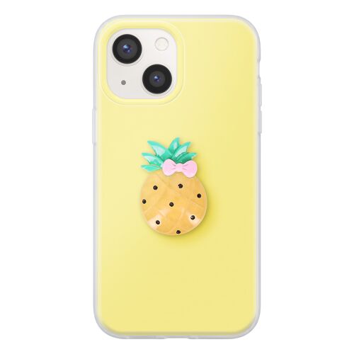 Coque pour iPhone 13 avec Motif Ananas en Relief 3D et Contour Surélevé Jaune