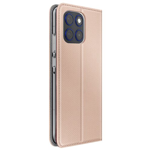 Étui à Clapet pour Motorola Edge 70 avec Texture Tissée et Support Vidéo Rose champagne