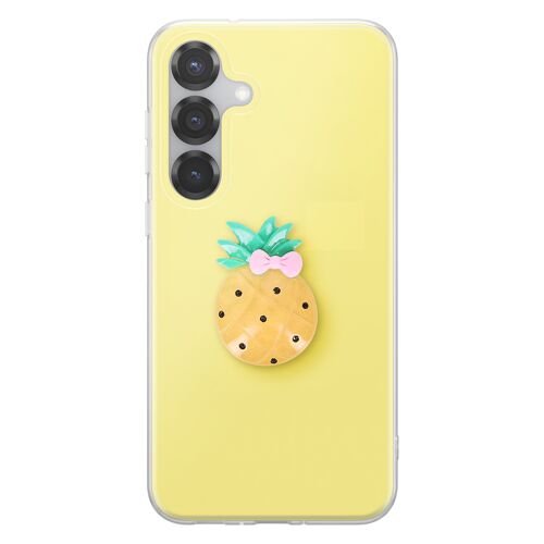 Coque pour Galaxy S24 / S25 avec Motif Ananas en Relief 3D et Contour Surélevé Jaune