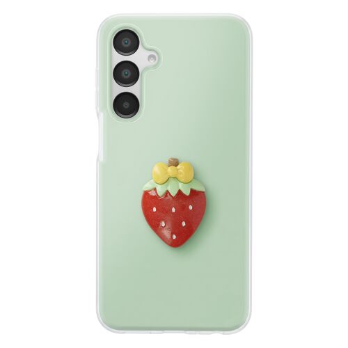 Coque pour Galaxy A16 avec Motif Fraise en Relief 3D et Contour Surélevé Vert