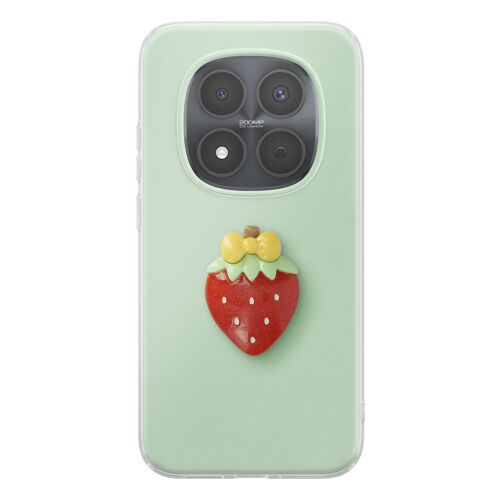 Coque pour Redmi Note 15 Pro 5G Motif Fraise en Relief 3D et Contour Surélevé Vert