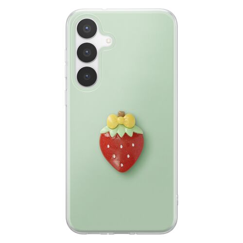 Coque pour Galaxy S25 FE avec Motif Fraise en Relief 3D et Contour Surélevé Vert