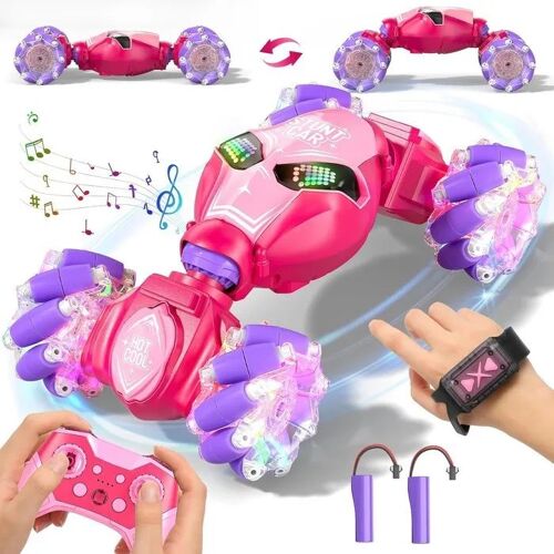Voiture radiocommandée Sunrad modèle RC drift stunt 360° contrôle par gestes télécommande 2,4 GHz 4WD LED musique ABS 6-12 ans 2