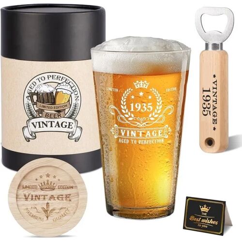 Coffret Cadeau Bière Verre En Verre Bois Naturel Et Bouchon Bois Avec Ouvre-Bouteille Acier Inoxydable Pour Retraite Décoration