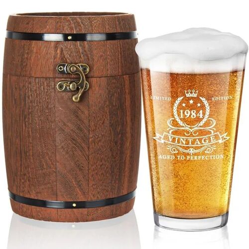Chope À Bière Verre 1984 Année Vintage 480 Ml Gravure Limited Edition Aged To Perfection, Verre Sans Plomb, Cadeau 40 Ans Avec