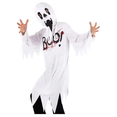 Déguisement De Fantôme Enfant 6-8 Ans (Env. 116 À 128 Cm) Blanc Neige, Costume Halloween Poncho/Robe À Capuche, Découpes Pour Les
