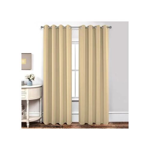 Rideaux Occultants Thermiques Prêts À Poser Lot De 2 Pièces Couleur Beige 132 X 210 Cm Avec 8 ?Illets De 4 Cm